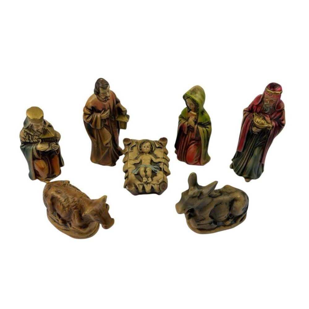 -Vintage 60's Handpainted Nativity Set Made In Japan Mid Century 7 Pc Christmas